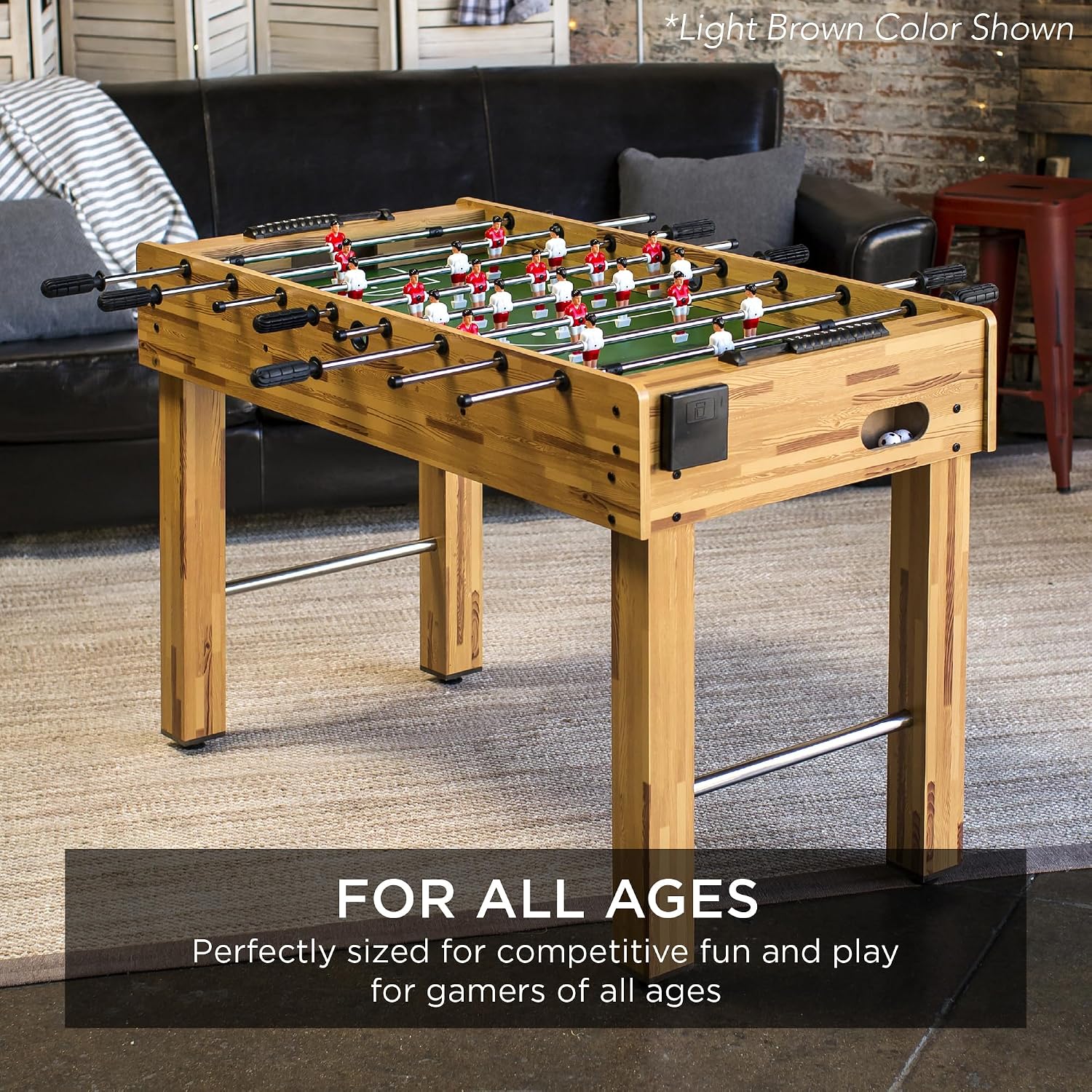 Best Choice Products Foosball Table for Kids and Adults, Game Room Soccer Game Table w/ 2 Balls, 2 Cup Holders, Ergonomic Handles, Chrome Finished Metal Bars