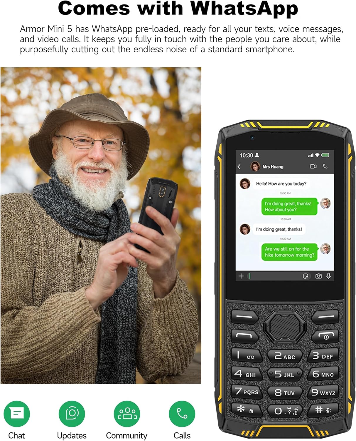 Ulefone Armor Mini 5 Rugged Feature Phone 2.8" Touchscreen Dumb Phone, 1GB+8GB/64GB Removable 2500mAh Battery, 4G Simple Mobile Phone