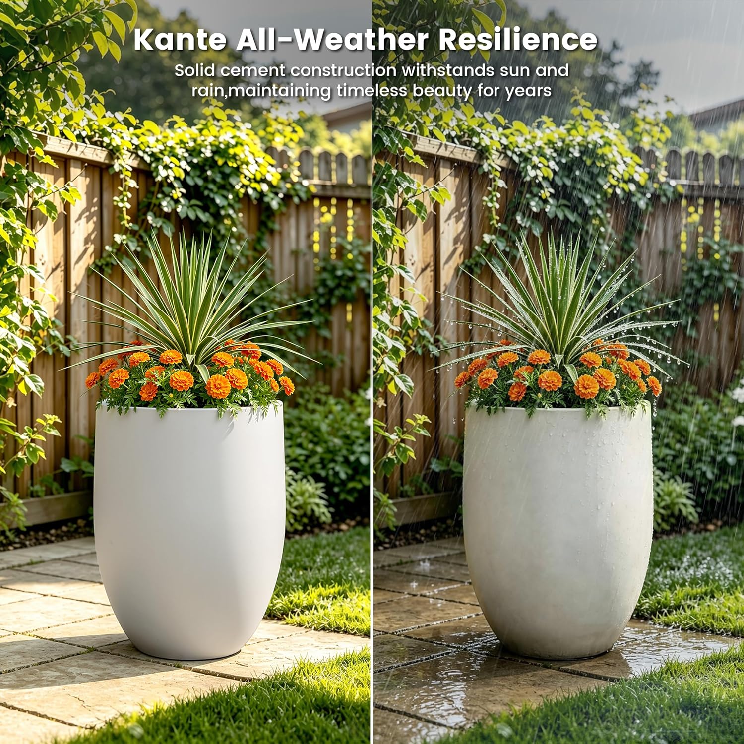 Kante Tall Concrete Planter 21.7" Modern White Floor Pot for Indoor Outdoor