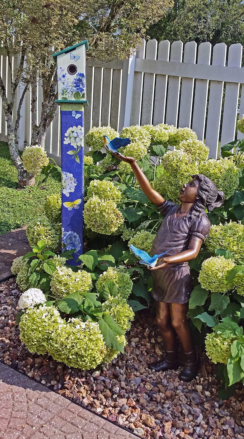 NIFAO Girl with Bluebirds, Lost Medium Bronze Statue, 25" L x 23" W x 41" H