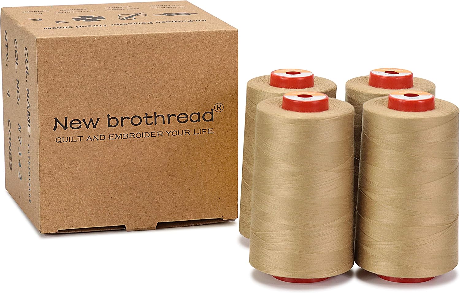 New brothread 4 Large Cones All Purpose Polyester Thread -Cream