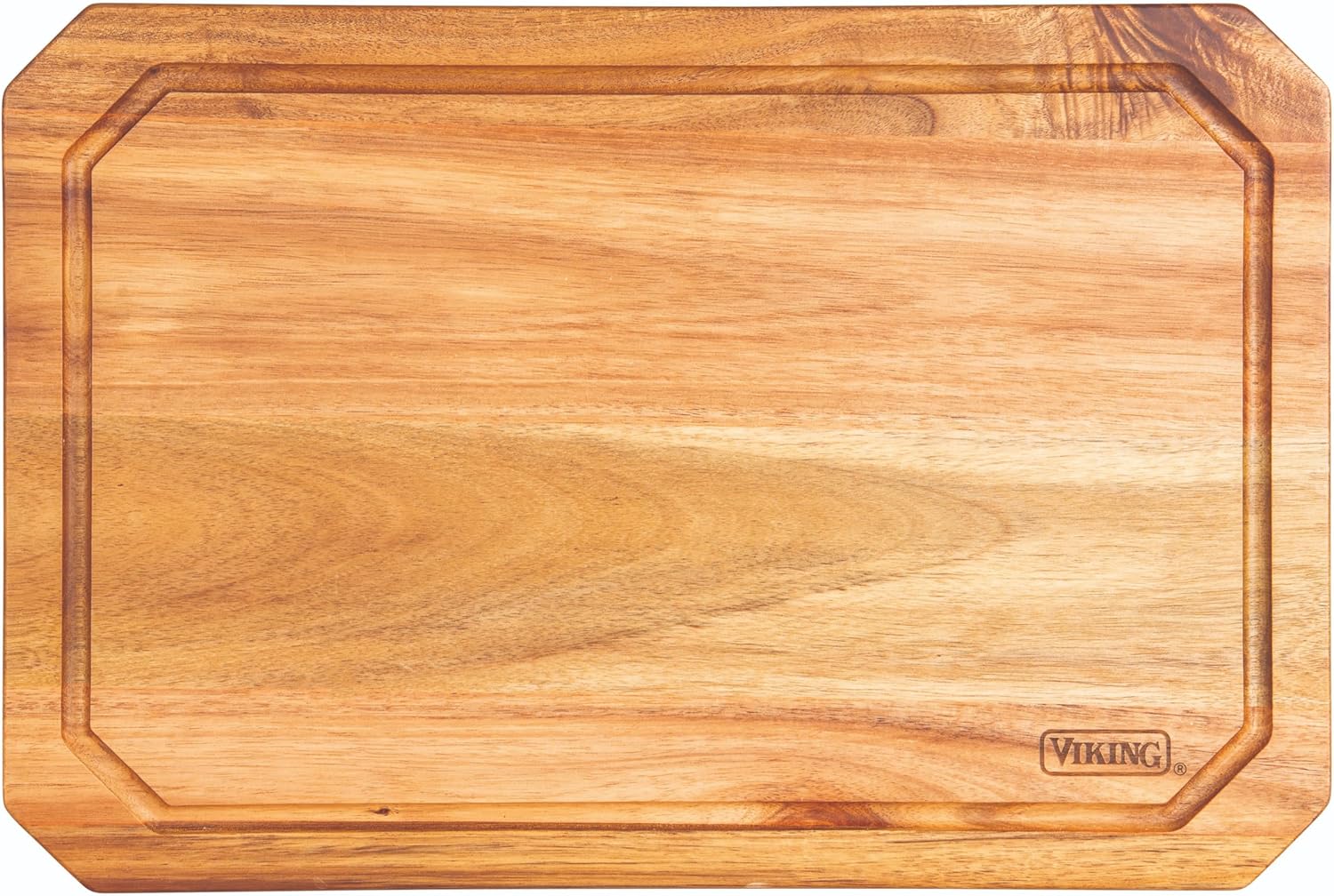 Viking Cutting Board, Acacia Wood Kitchen Butcher Block Carving Board with Juice Groove and Metal Handles, 23 x 14 x 1 Inch