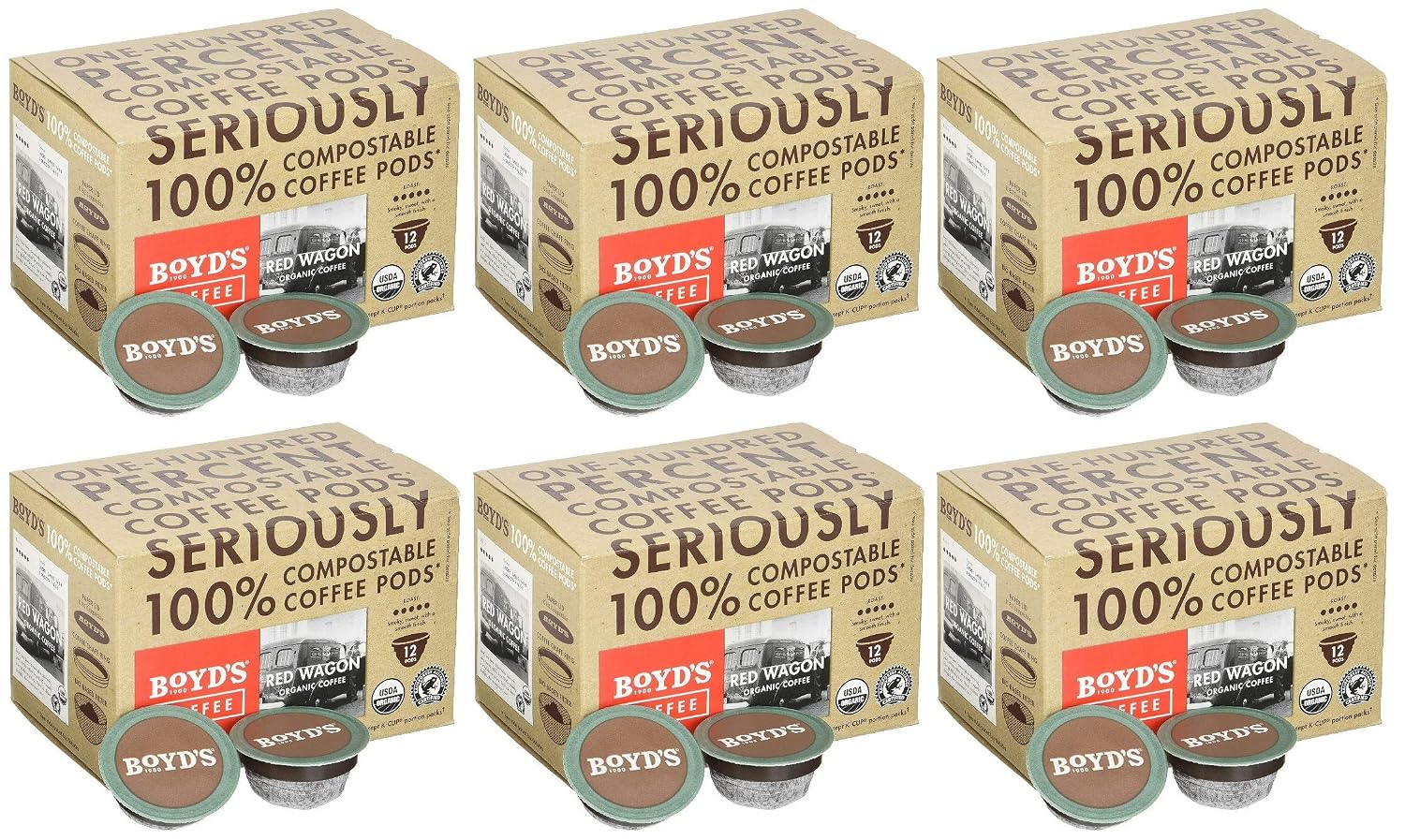 Boyd's Organic Red Wagon Dark Roast Coffee Pods Keurig Compatible, 72 Count | 100% compostable pods, Arabica beans, Colombia, Peru & Mexico, smooth