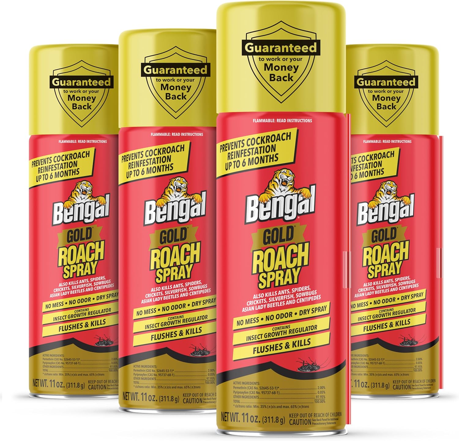 Bengal Gold Roach Spray - Prevents Reinfestation Up to 6 Months - 3 Pack | 11 oz - Odorless, Stain-Free Bug Spray for Home