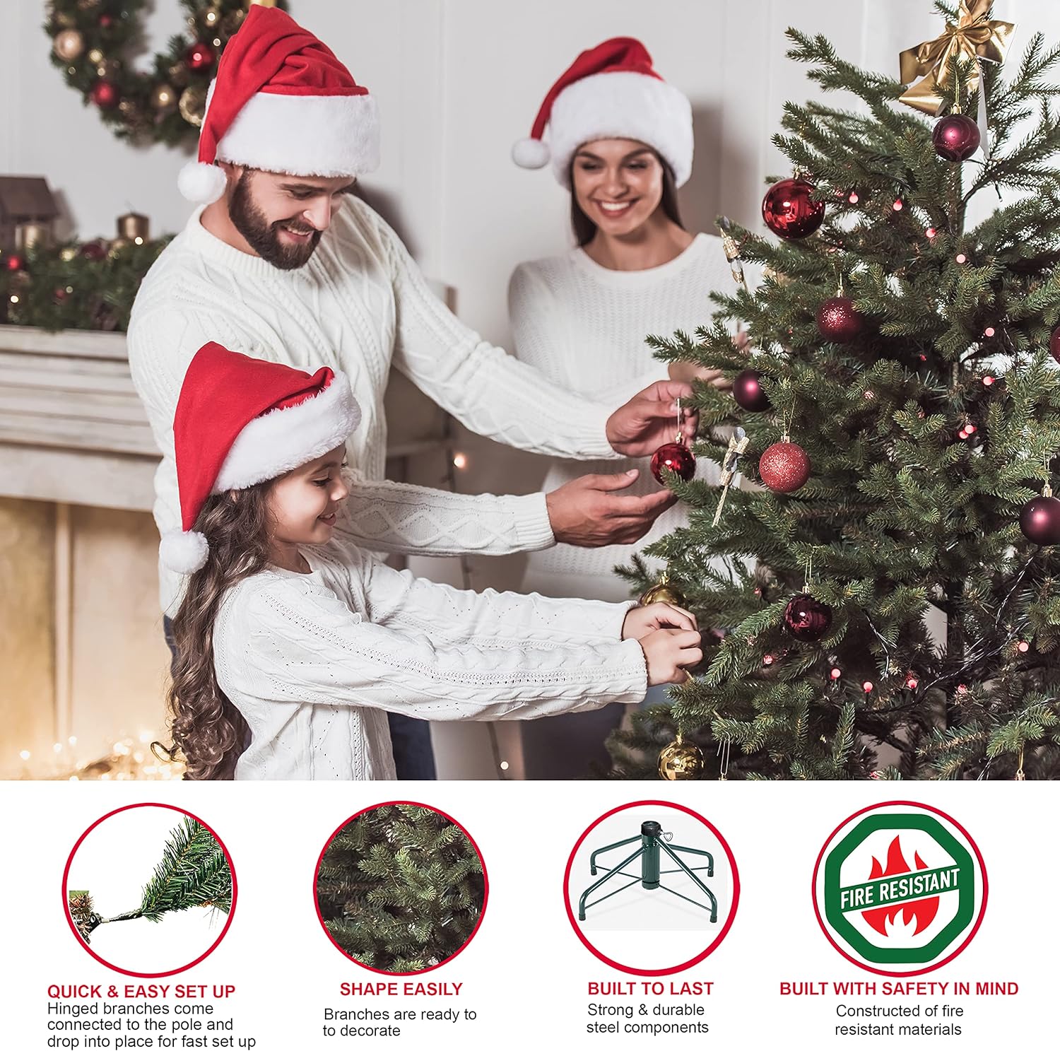 Puleo International 7.5 Foot Pre-Lit Slim Flocked Fraser Fir Artificial Christmas Tree with 500 UL Listed Clear Lights