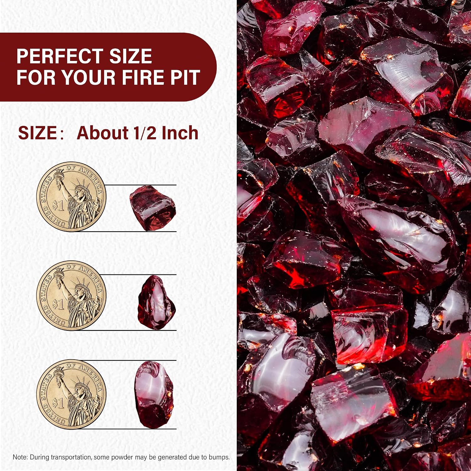 NUPICK 20 Pound Fire Glass, 1/2 Inch Reflective Fire Pit Glass