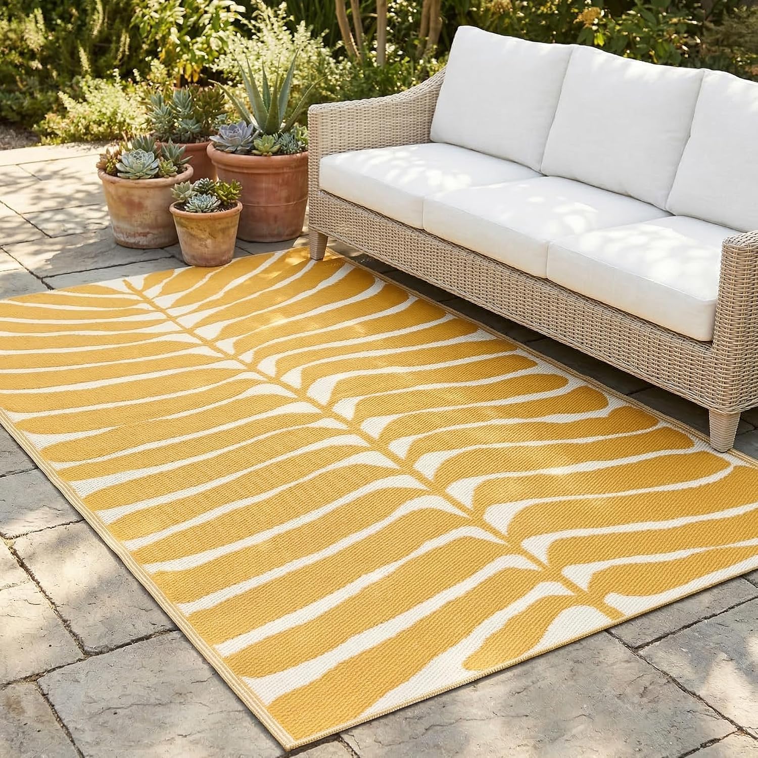 Fab Habitat Outdoor Rug - Waterproof, Fade Resistant, Crease-Free - Premium Recycled Plastic - Geo Tribal - Porch, Deck, Balcony, Mudroom