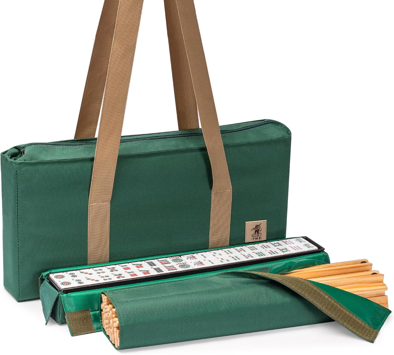 Yellow Mountain Imports American Mahjong Set, Mojave (Ivory) with Brown Soft Case, All-in-One Racks with Pushers, Wright Patterson Scoring Coins, Dice, & Wind Indicator