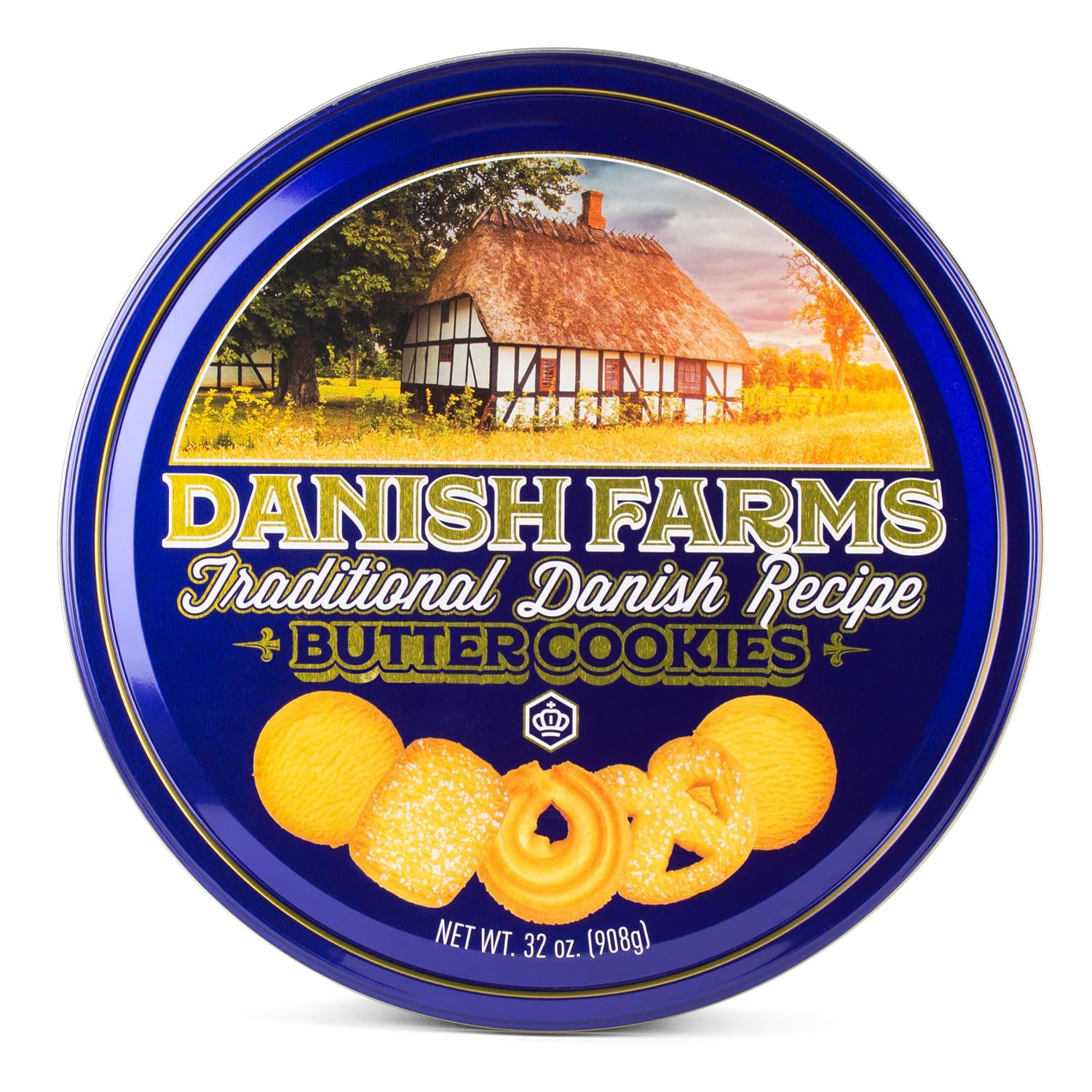Danish Farms Traditional Butter Cookies, 12-Oz. Blue Cookie Tin, Traditional Danish Recipe Butter Cookies for Dessert or Snack, Gift Cookie Tin, Retail Pack