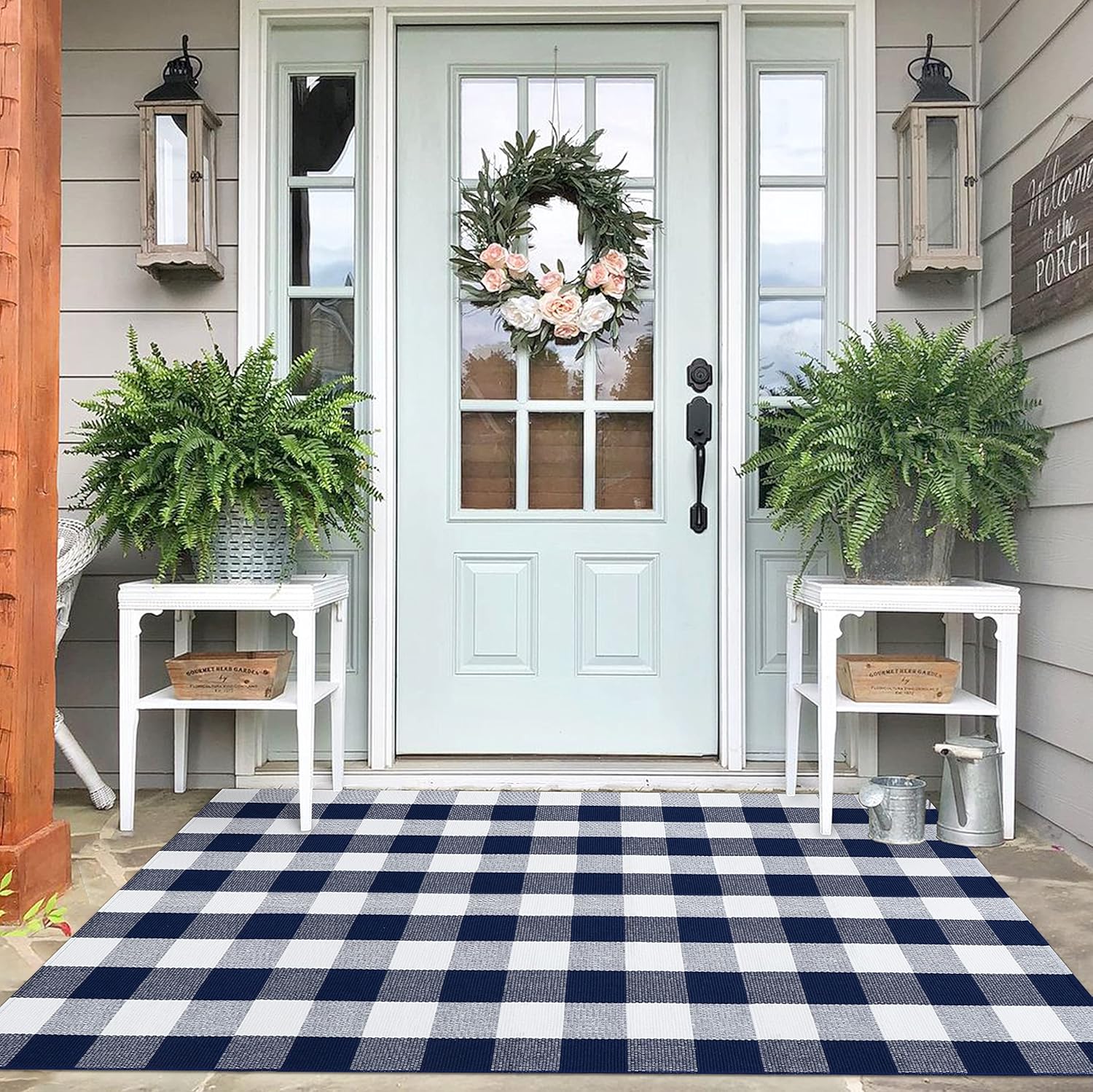IOHOUZE 27.5x43 Buffalo Plaid Rug, Washable Front Door Mat, Black White