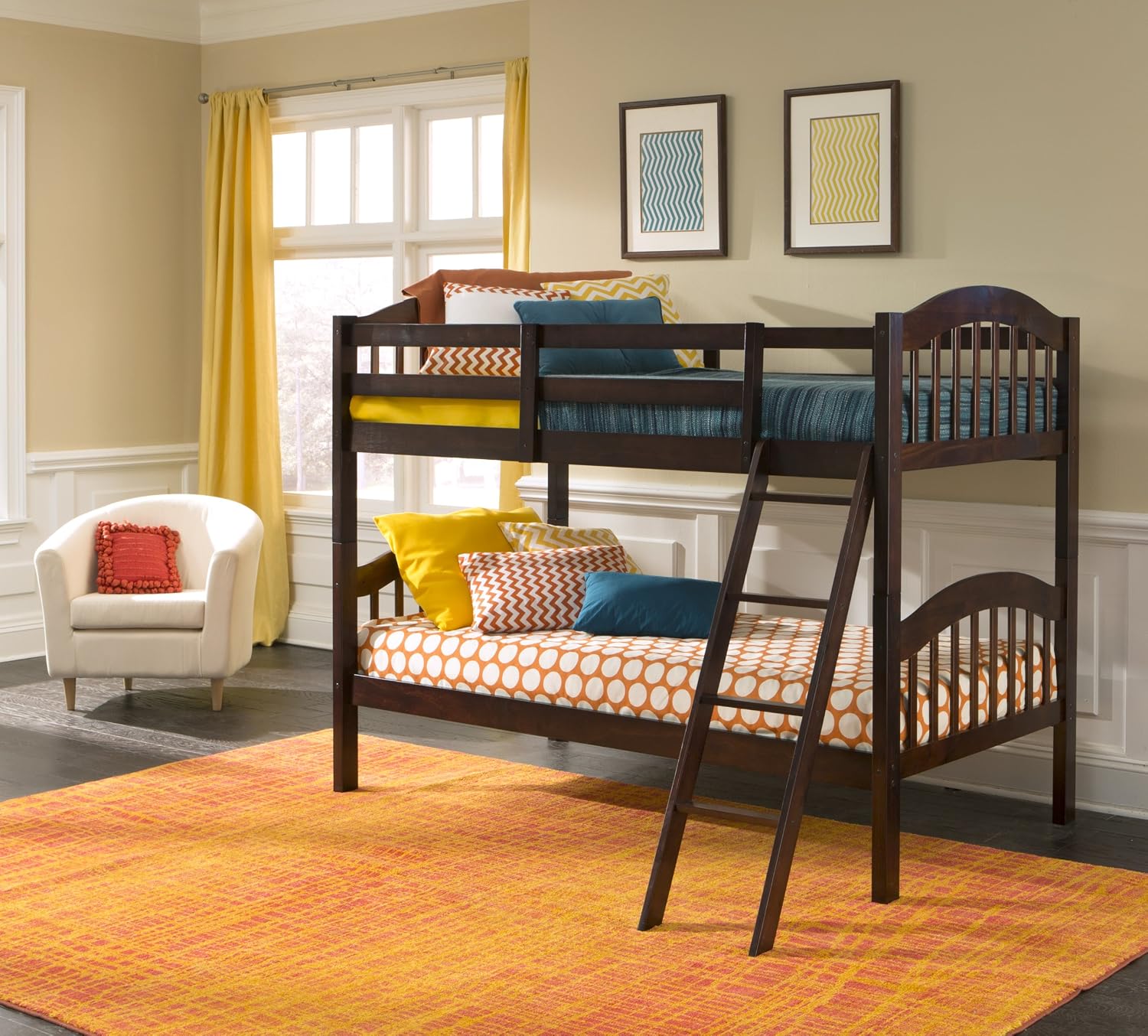 Storkcraft Long Horn Twin-Over-Twin Bunk Bed, White | GREENGUARD Gold Certified, Converts to 2 Individual Twin Beds, Wood Bunk Bed for Kids Bedroom, No Box Spring Required