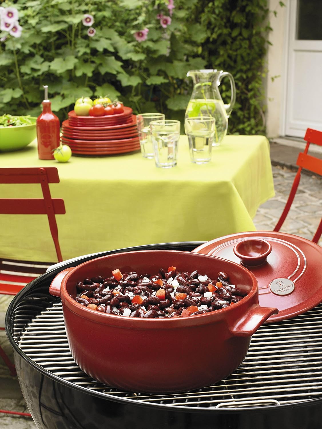 Emile Henry Flame Round Stewpot Dutch Oven, 5.5 Quart, Burgundy