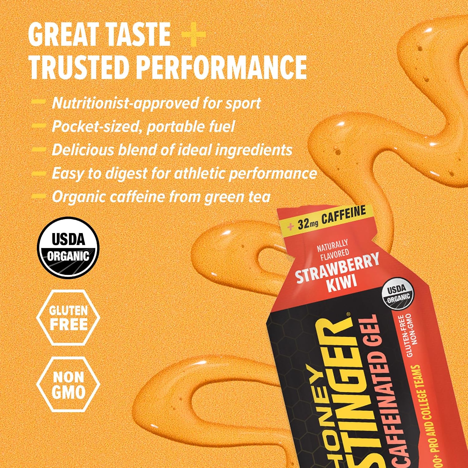 Honey Stinger Gold Energy Gel, Gluten Free & Caffeine Free, for Exercise, Running and Performance, Sports Nutrition for Home & Gym, Pre and Mid Workout, 24 Pack, 26.4 Ounce | sports-nutrition-endurance-and-energy-chews