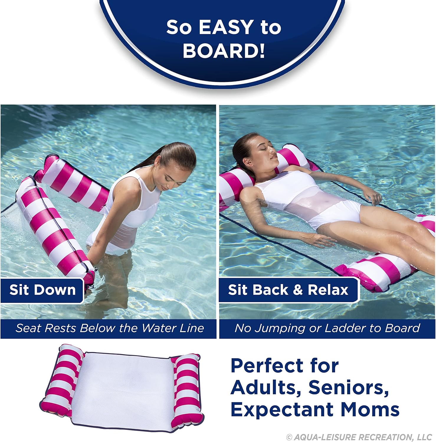 Aqua 4-in-1 Monterey Hammock Pool Float & Water Hammocks – 2-3-4 Multipacks – Multiple Colors/Styles – for Adults and Kids Floating