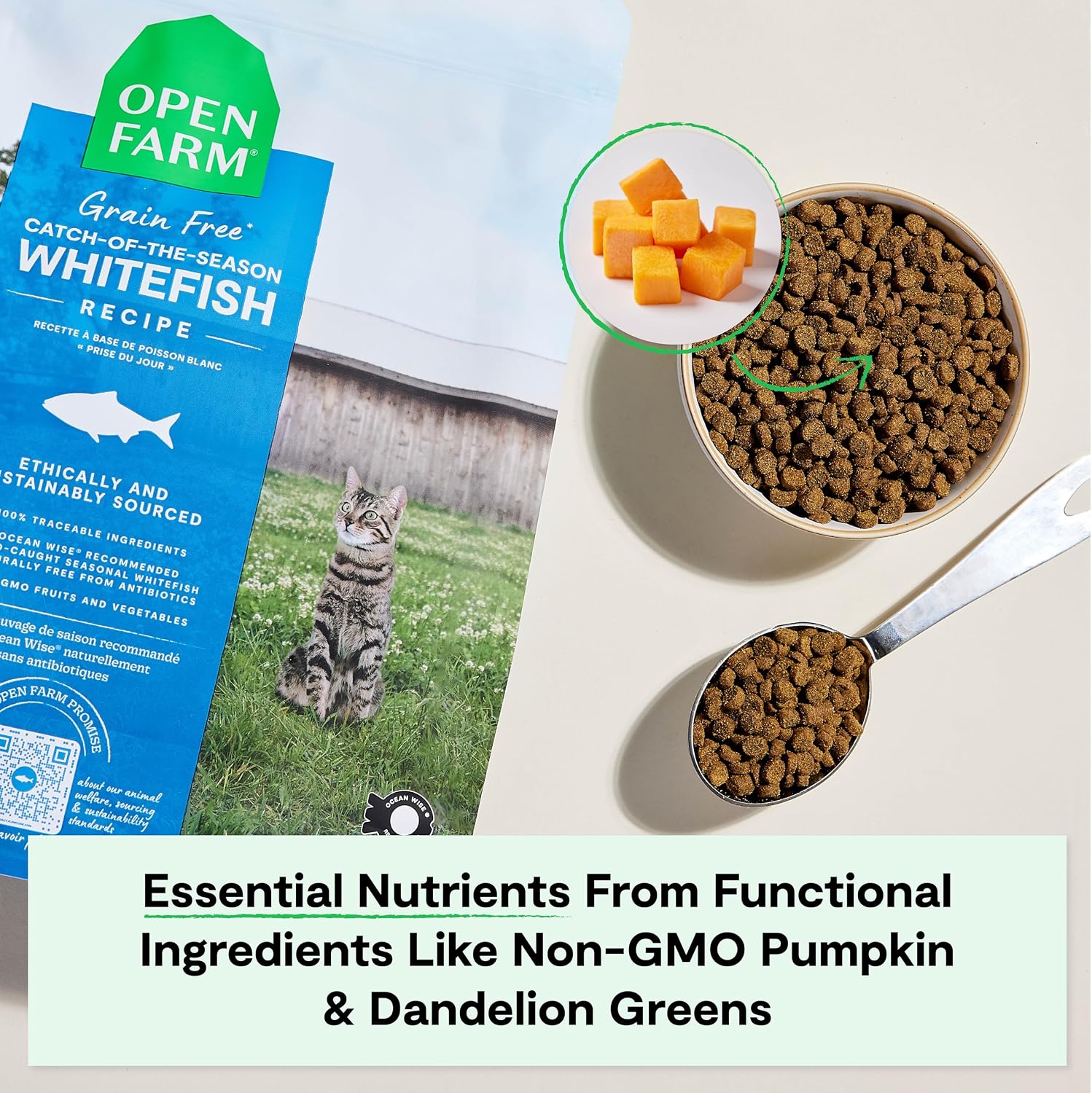 Open Farm, Grain Free Dry Cat Food, High-Protein Kibble for a Complete & Balanced Diet, Non-GMO Fruits & Vegetables, Prebiotic Fibers to Support Digestion, Catch-of-The Season Whitefish, 4lb Bag | All Life Stages, High Protein, Prebiotic Fibers, 100% Tra…