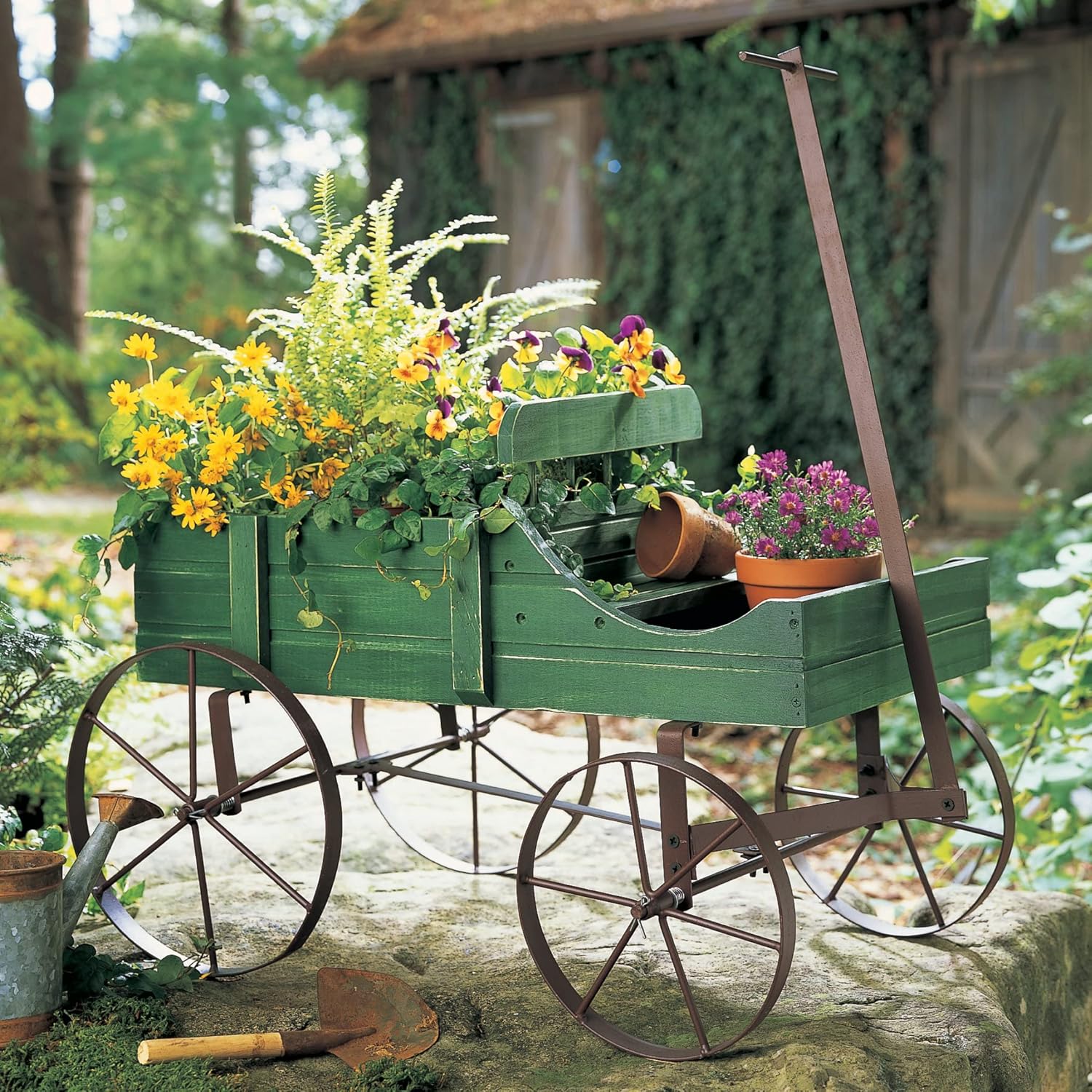 Collections Etc Amish Wagon Decorative Indoor/Outdoor Garden Backyard Planter, Red | Country Red, fir (wood)