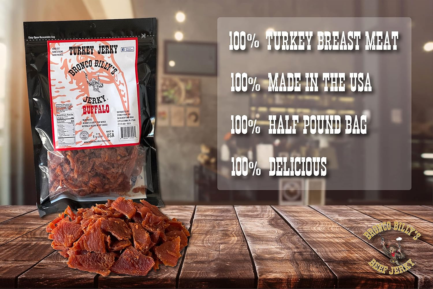 Bronco Billy's Beef Jerky Hickory Smoked Old Country Half Pound Resealable Bag