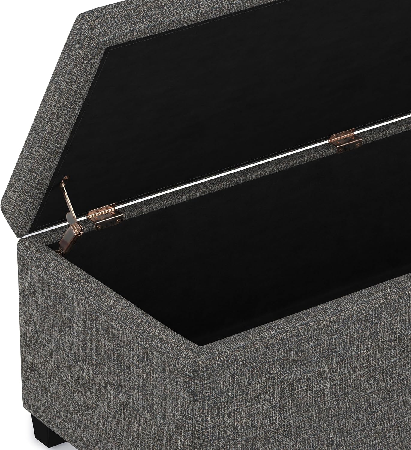 SIMPLIHOME Avalon 48" Wide Vegan Leather Storage Ottoman in Brown