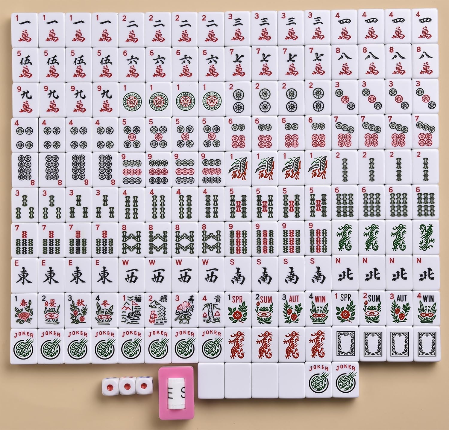 American Mahjong Game Set - Black Quilted Soft Bag 166 Premium Tiles with 4 All-in-One Rack/Pushers,100 Chips, Wind Indicator, English Manual. Easy Carry Complete Classic Mah-Jongg Set