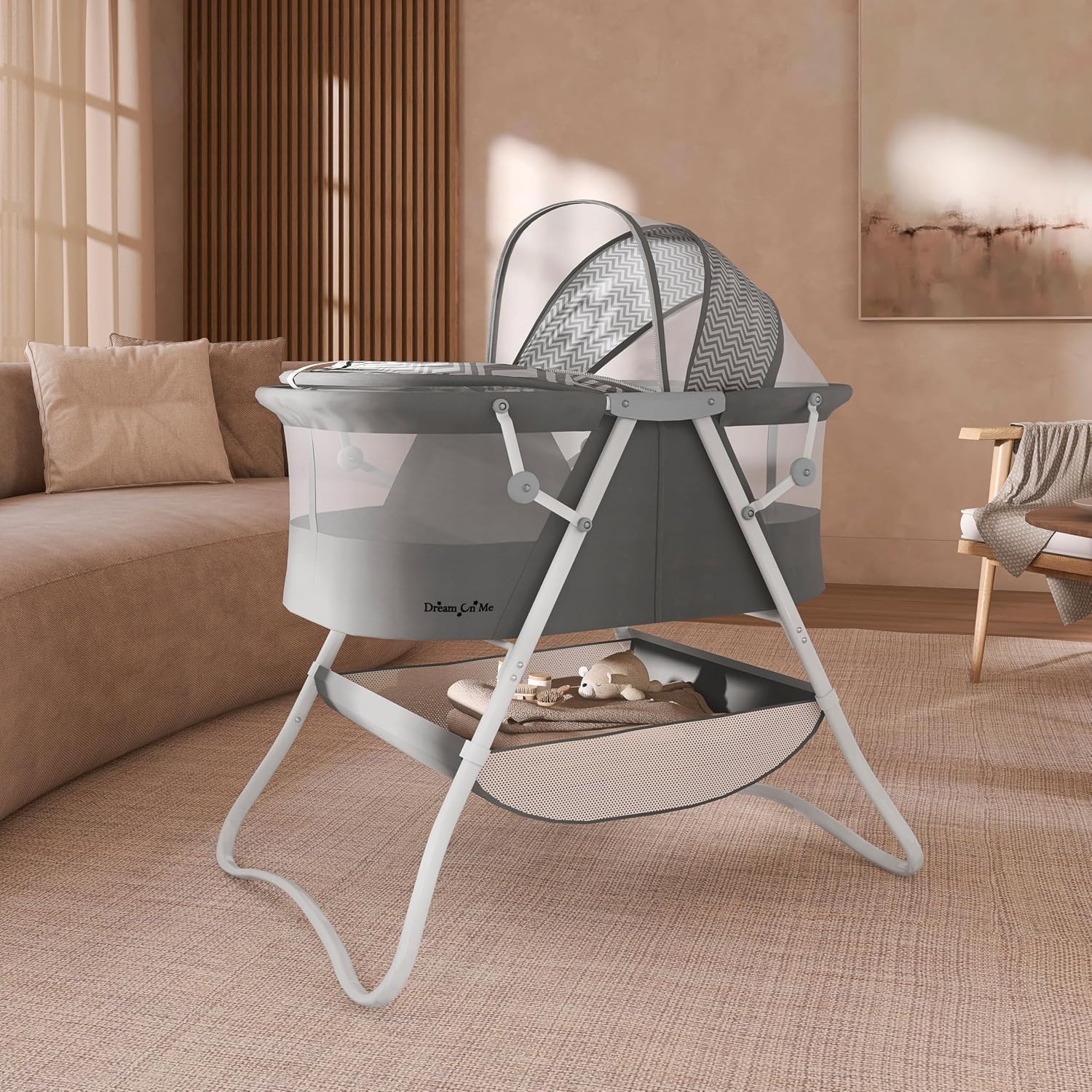 Dream On Me Karley Bassinet in Grey and Pink