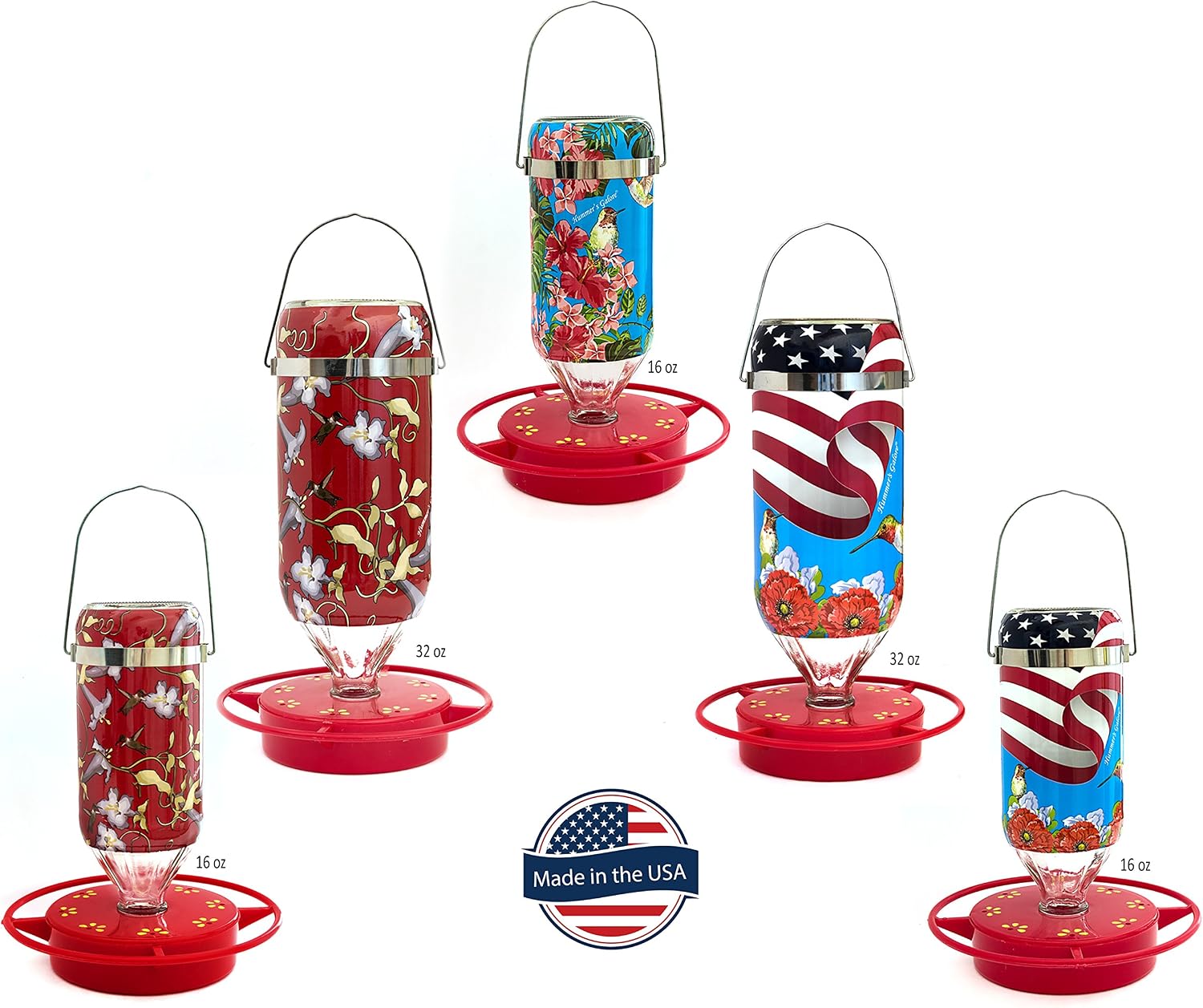 Hummer's Galore Hummingbird Feeders for Outdoors Hanging, Glass, 32 OZ, Vine Design