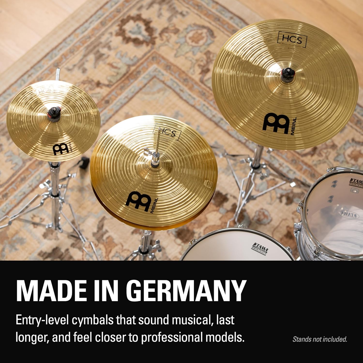 Meinl Cymbal Set Box Pack with 14” Hihats, 20” Ride, 16” Crash, Plus a FREE 10” Splash – HCS Traditional Finish Brass – Made In Germany