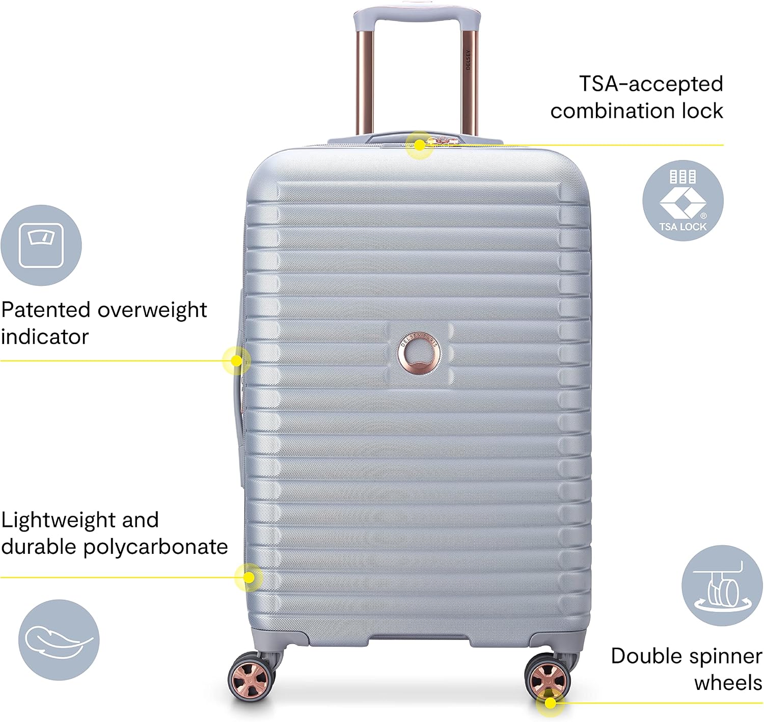 DELSEY PARIS Cruise 3.0, 20 Inch Carry-On Hardside Luggage, Deep Sea Navy | Expandable Suitcase, Lightweight 100% Polycarbonate Shell, Dual-Density Spinner Wheels, USB Port, TSA Lock