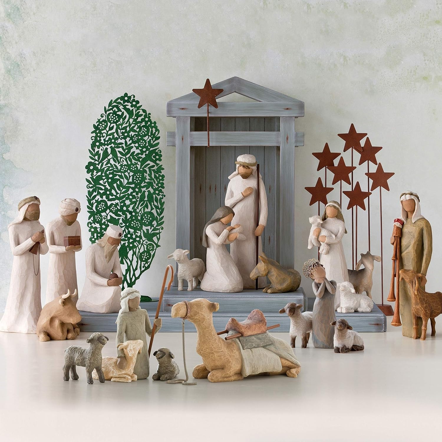 Willow Tree Shepherd and Stable Animals, Sculpted Hand-Painted Nativity Figures, 4-Piece Set | Designed by Artist Susan Lordi, Build the Nativity Scene, a Timeless Holiday Tradition to Display on Mantel or Tabletop