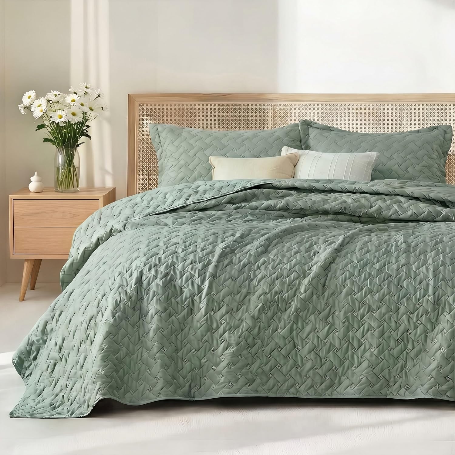 Bedsure Quilts Queen Size - Grey Bedspreads Queen Size with Basket Weave Pattern, Soft Quilt Bedding Set, Lightweight Comforter Set Coverlet for All Seasons with 2 Pillow Shams (90" x 96")