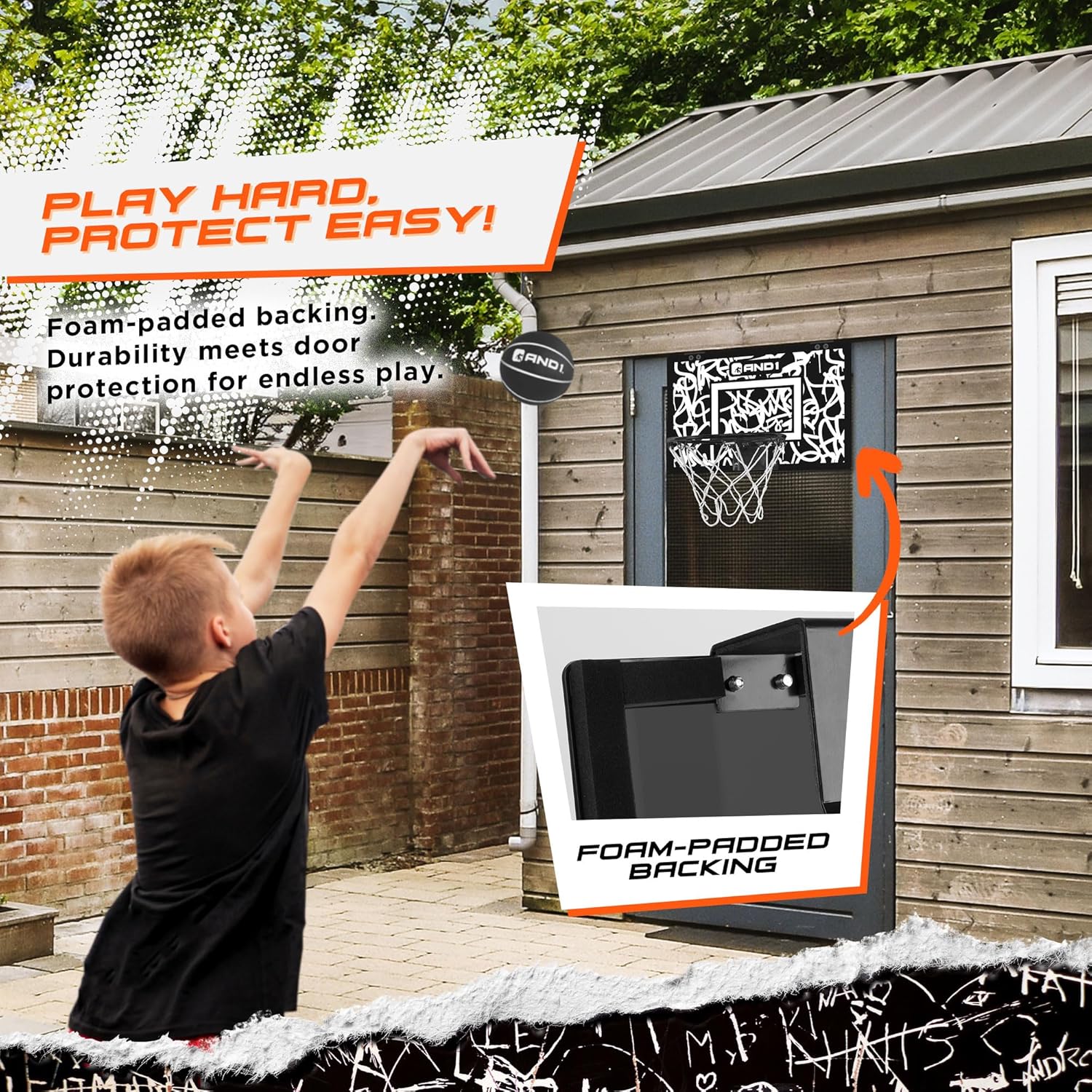 AND1 Over the Door Mini Basketball Hoop: 18x12 Shatterproof Backboard, 2 Mini Basketballs