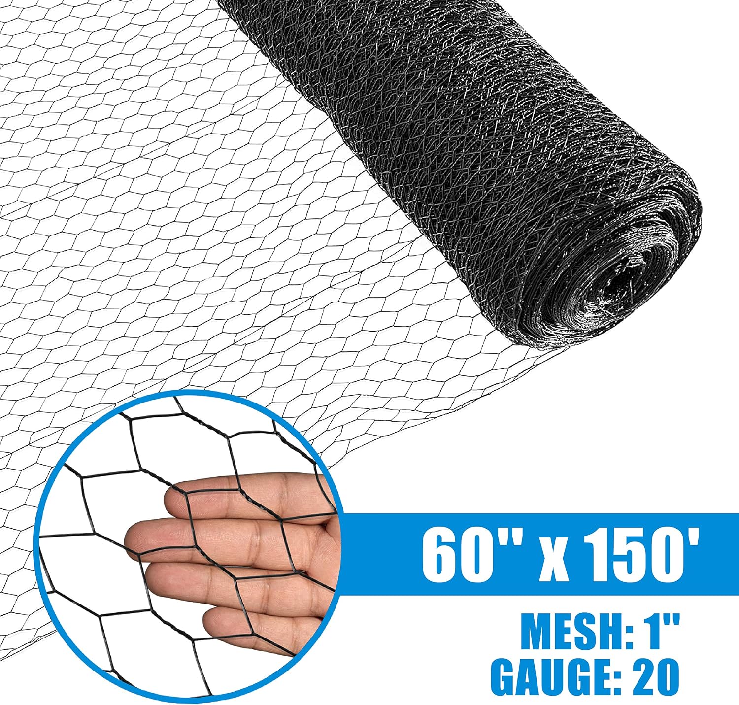 Fencer Wire 20 Gauge Black Vinyl Coated Poultry Hex Netting with 1 inch Mesh (6 ft. x 150 ft.)