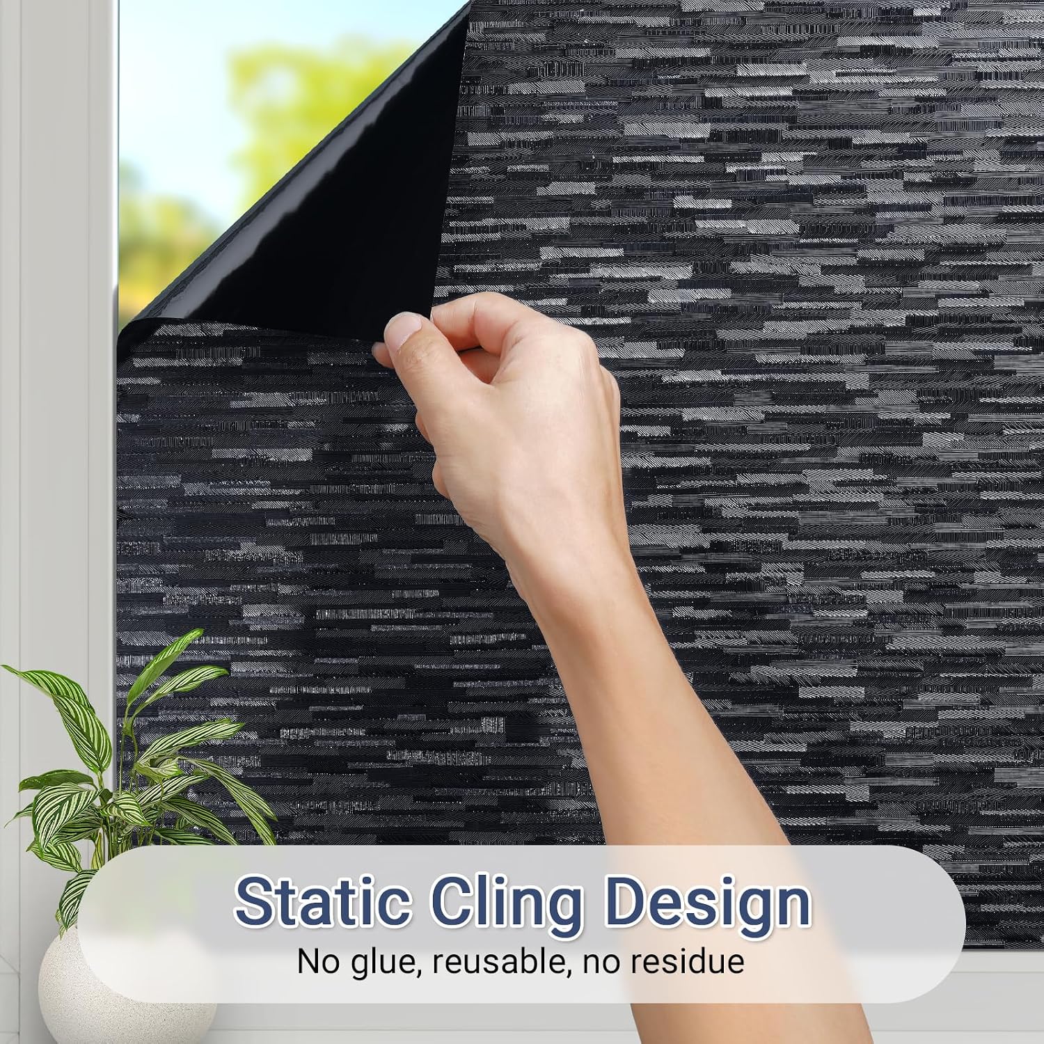 Haton Window Privacy Film, Frosted Stripe Non-Adhesive, 17.5" x 78.7"