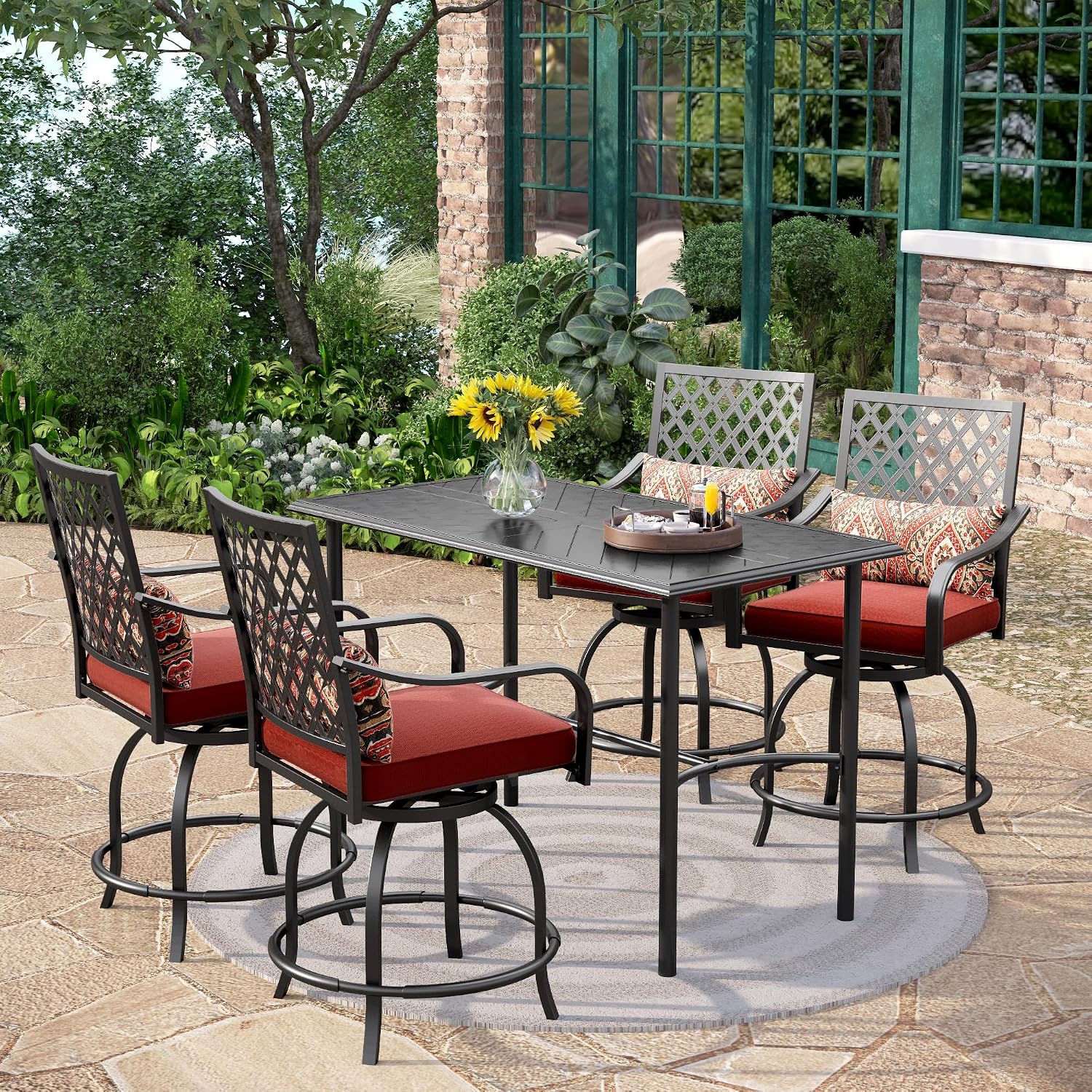 PHI VILLA Outdoor Bar Set 3 PCS Patio Bistro Table & Swivel Stools