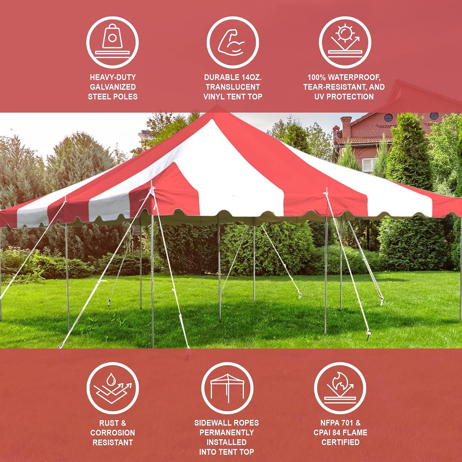 20’ x 20’ Weekender Canopy Pole Tent, Indoor and Outdoor Heavy Duty Easy Up, 80 Person Capacity Tent for Parties, Weddings, and Events, Commercial and Residential Use, PVC White Top | Easy Up Weekender Canopy Tent With 80 Person Capacity - Outdoor Canopi…