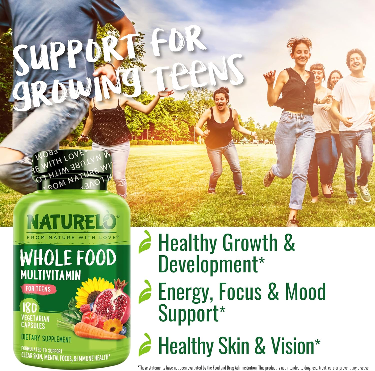 NATURELO Multivitamins for Teenage Girls/Boys, 120 Capsules