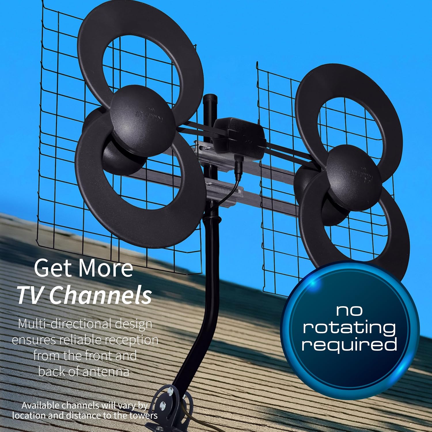 Antennas Direct ClearStream 4 UHF Indoor Outdoor TV Antenna, Multi-Directional, 70+ Mile Range, 4K 8K UHD, NEXTGEN TV – w/20-inch Mast, Reflectors