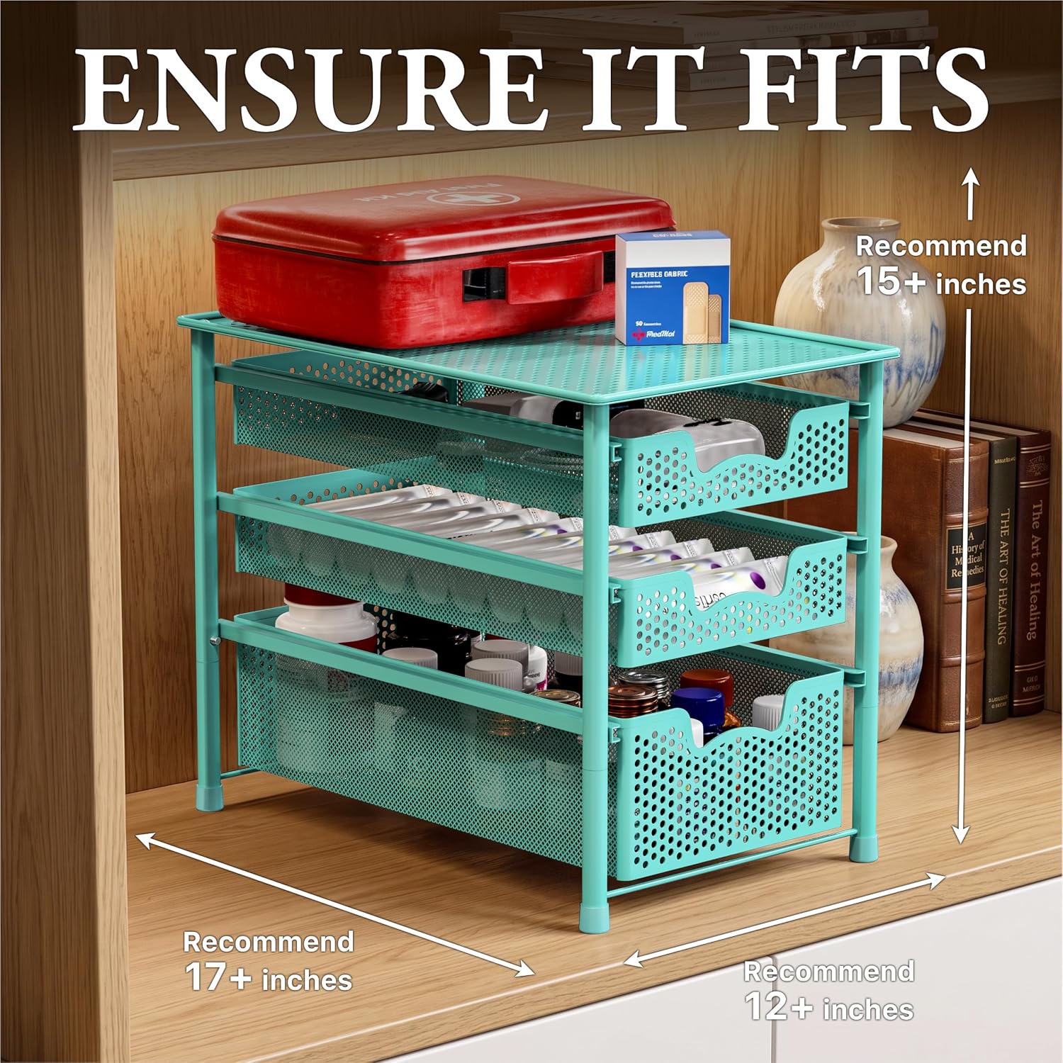 Simple Houseware Stackable 3 Tier Sliding Basket Organizer Drawer, Silver