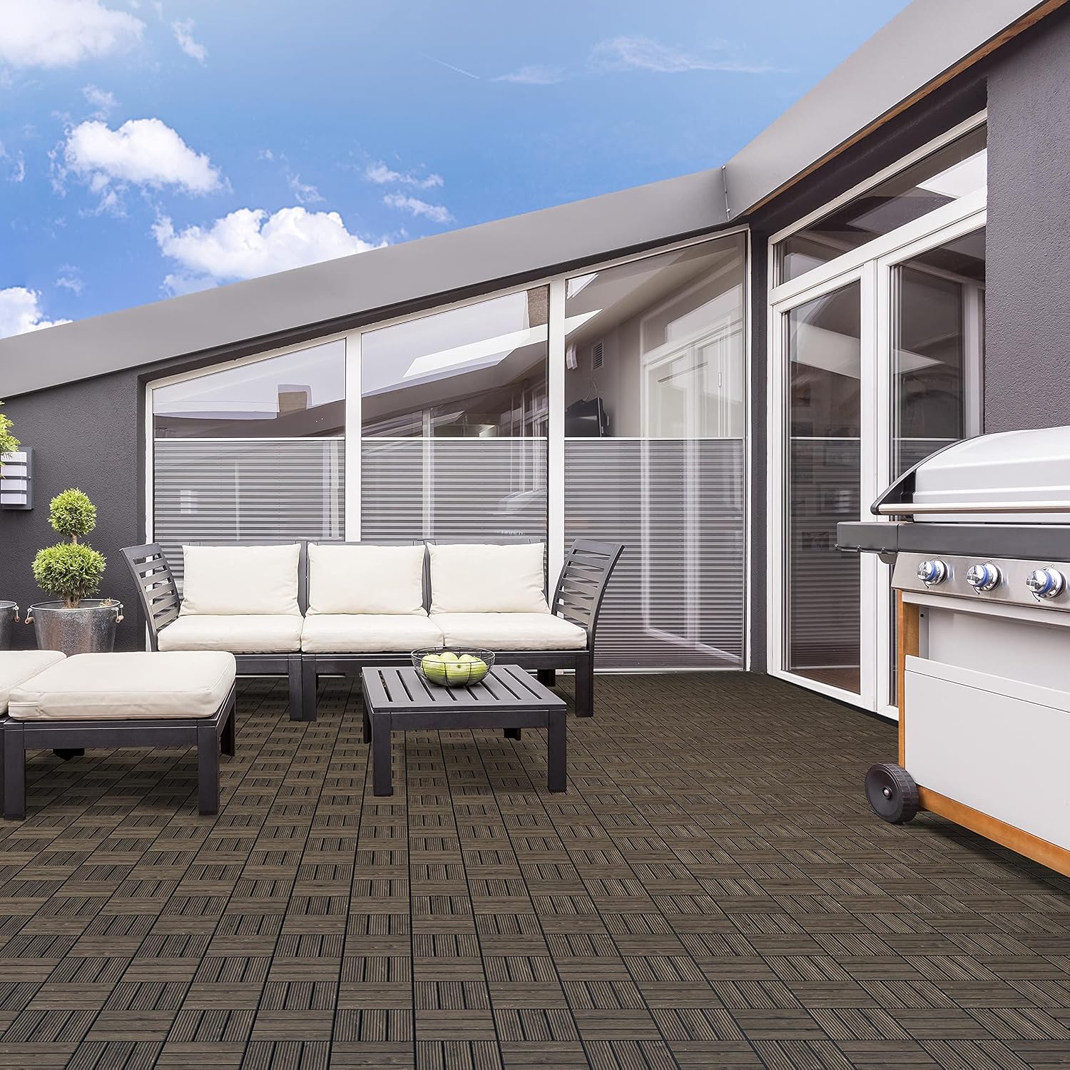 Topeakmart 27PCS Interlocking Deck Tiles 12x12 Patio Flooring, Brown