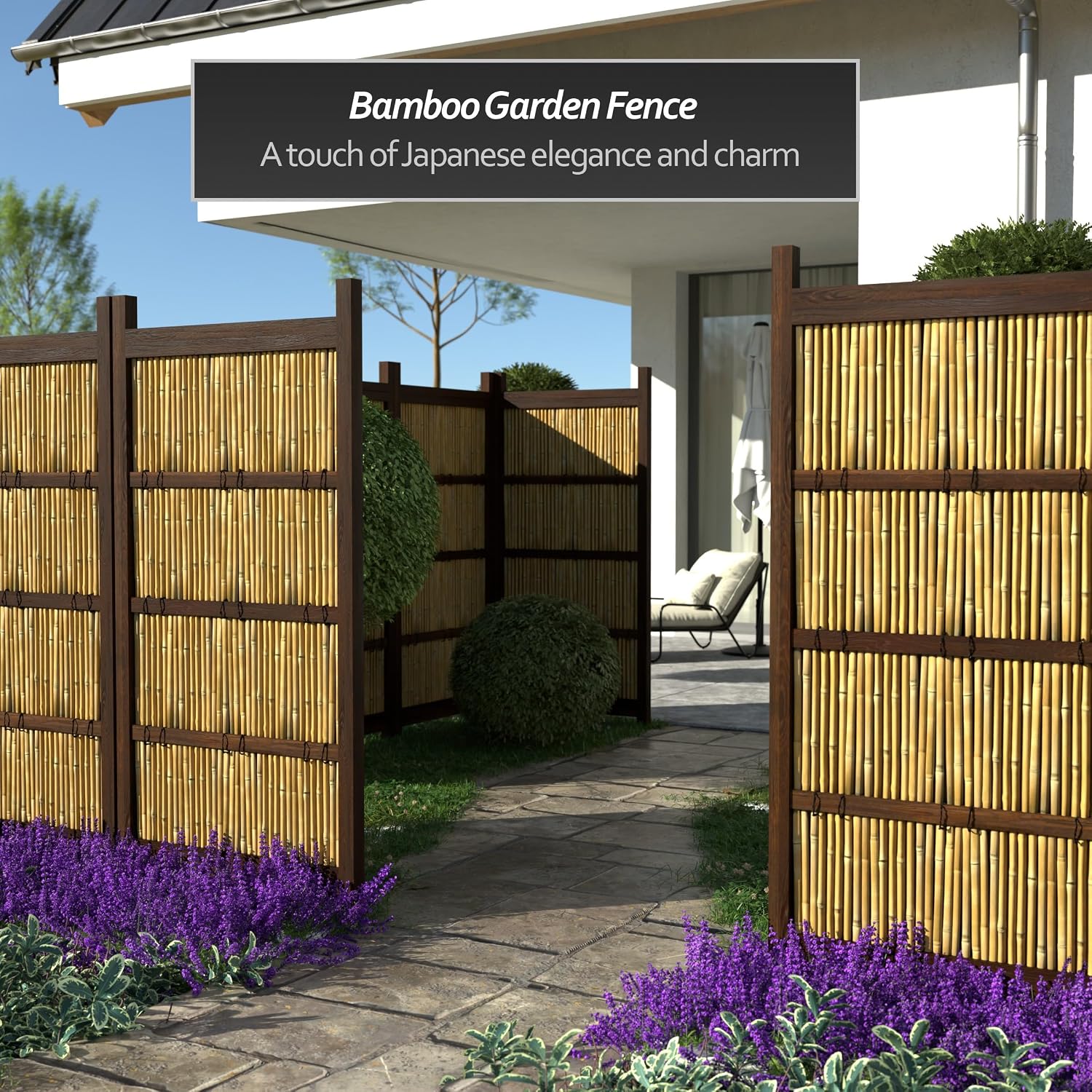Red Lantern 4 x 1.5 ft. Japanese Bamboo Kumo Fence Panel, 4ft. x 2ft, Brown