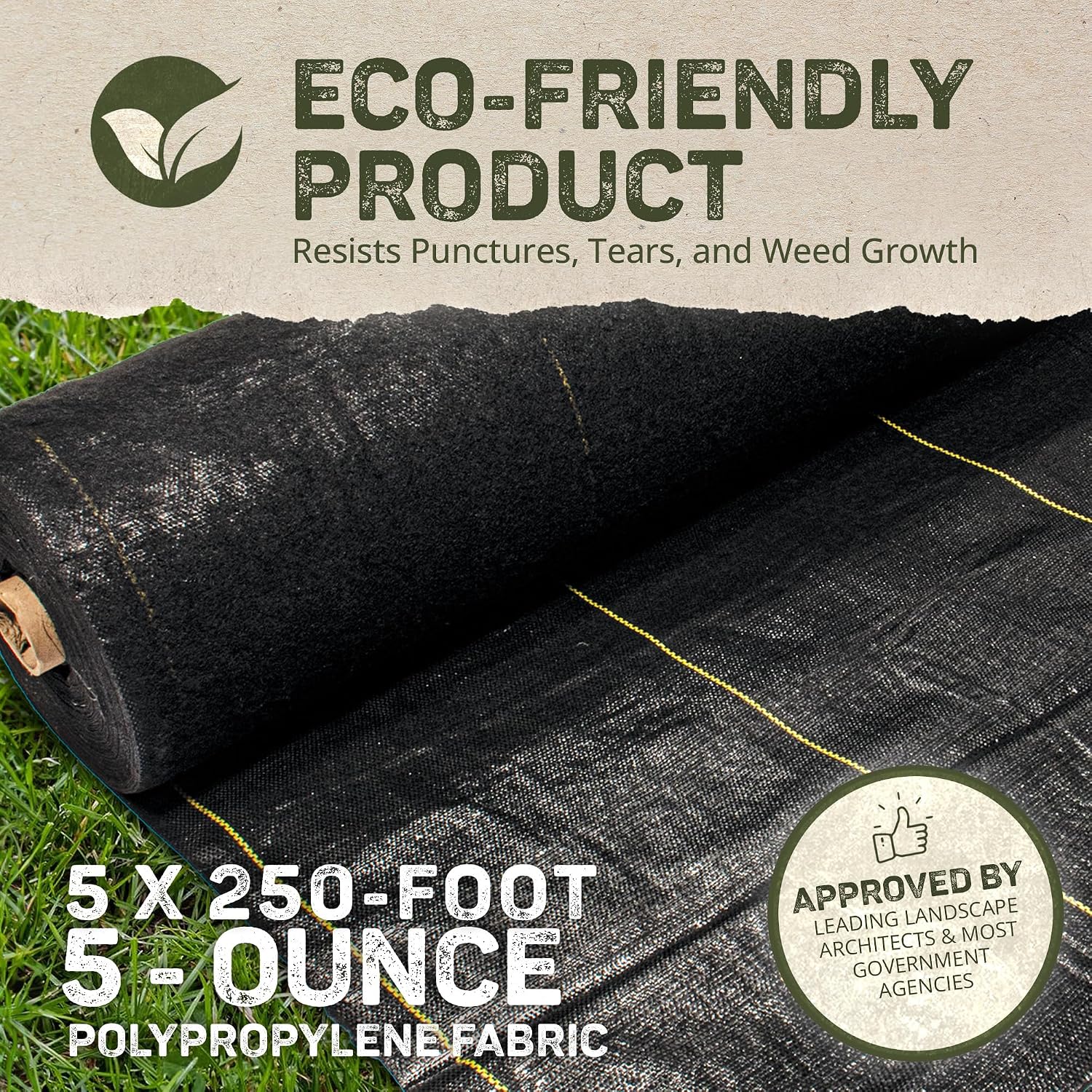 Dewitt Pro-5 Weed Barrier Fabric 5 oz, 6 x 250 Feet – Heavy-Duty | Woven Landscape Ground Cover Mat for Raised Garden Bed, Greenhouse Gardening, Outdoor Landscaping, and Commercial Planting