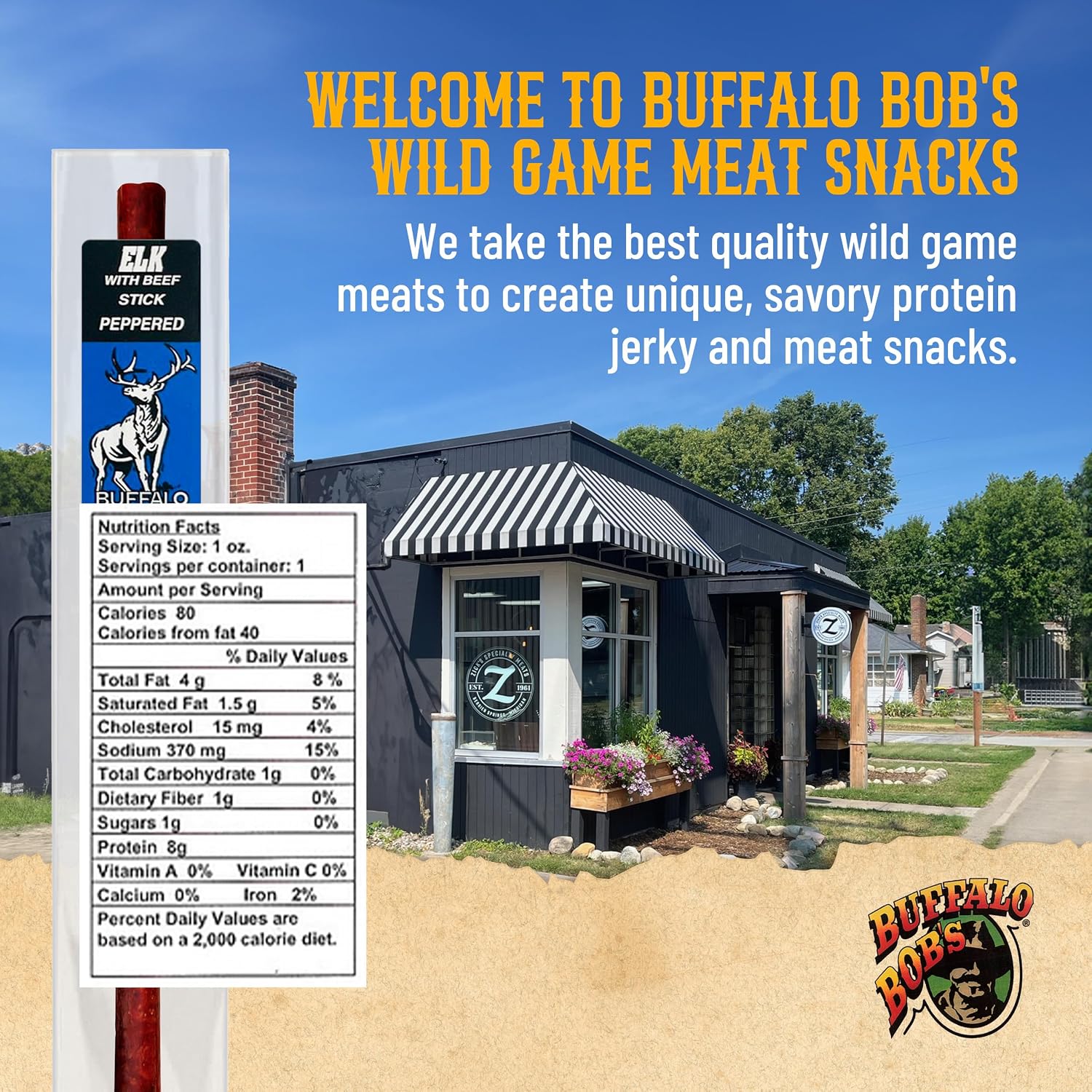 Buffalo Bob's Wild Game Meat Snacks (1oz Stick, 10 Pack) Exotic Variety Assortment Sampler, Gift for Men/Dad, Stocking Stuffer, Adventure Enthusiast
