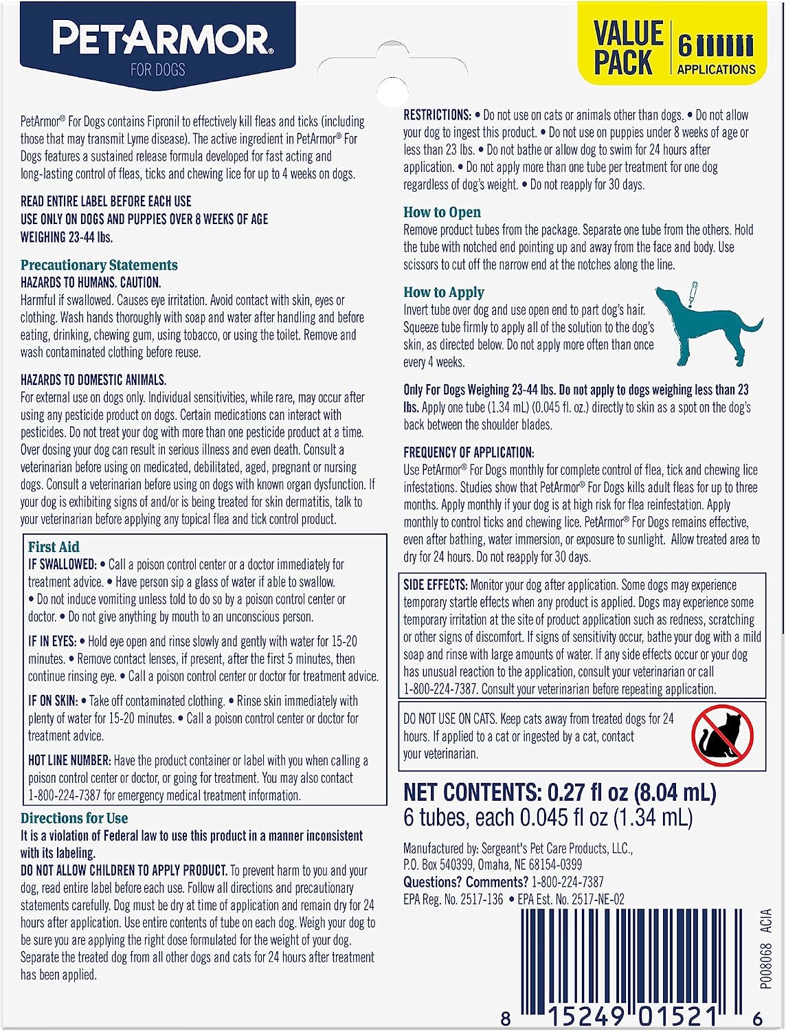 PetArmor Flea & Tick Topical Dogs 45-88 lbs, Fipronil, 3-Month | Ideal for Large Dogs 45-88 lbs; Kills Adult Fleas in 24-48 hrs; 3-month supply; Vet-Quality, No Rx Needed