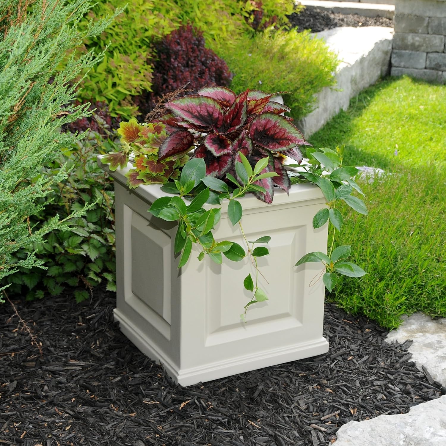 Mayne Nantucket 16in Self-Watering Square Planter, Black | Self-watering, All season, Fade resistant, Double-wall design, 15-year warranty