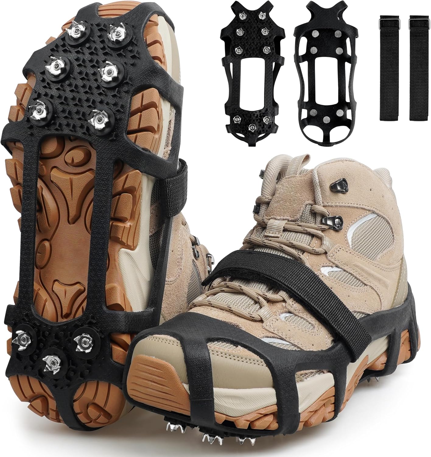 Ice Cleats for Shoes and Boots Crampons Snow Traction Cleats Anti Slip Overshoe 9 Steel Studs Shoe Grippers Slip-on Stretch Footwear for Women Men Kids Winter Hiking Climbing