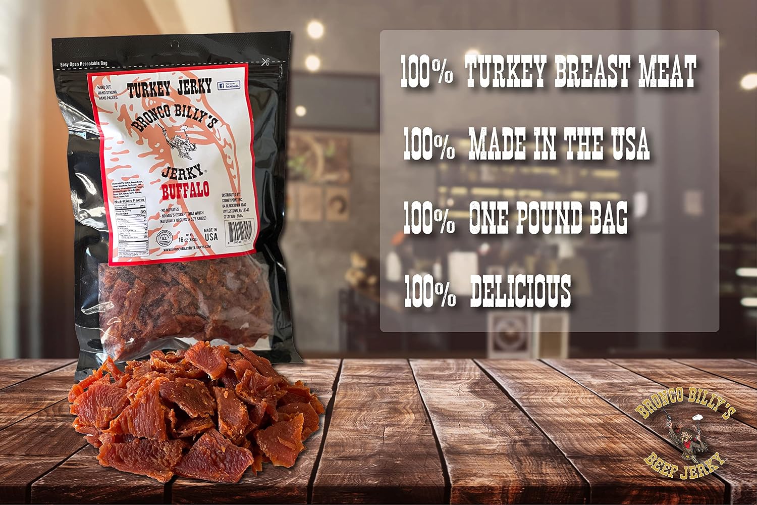 Bronco Billy's Beef Jerky Hickory Smoked Old Country Half Pound Resealable Bag