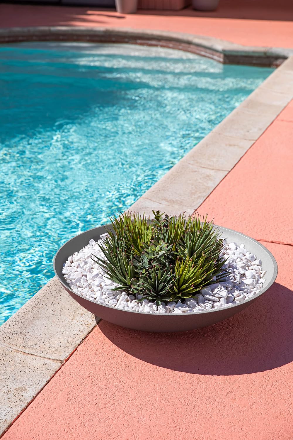 Veradek Mason Series Lane Bowl - Large Outdoor Bowl Planter | Made From a Durable Plastic-Stone Composite With Pre-Drilled Drainage Holes. Modern Patio/Tabletop Décor