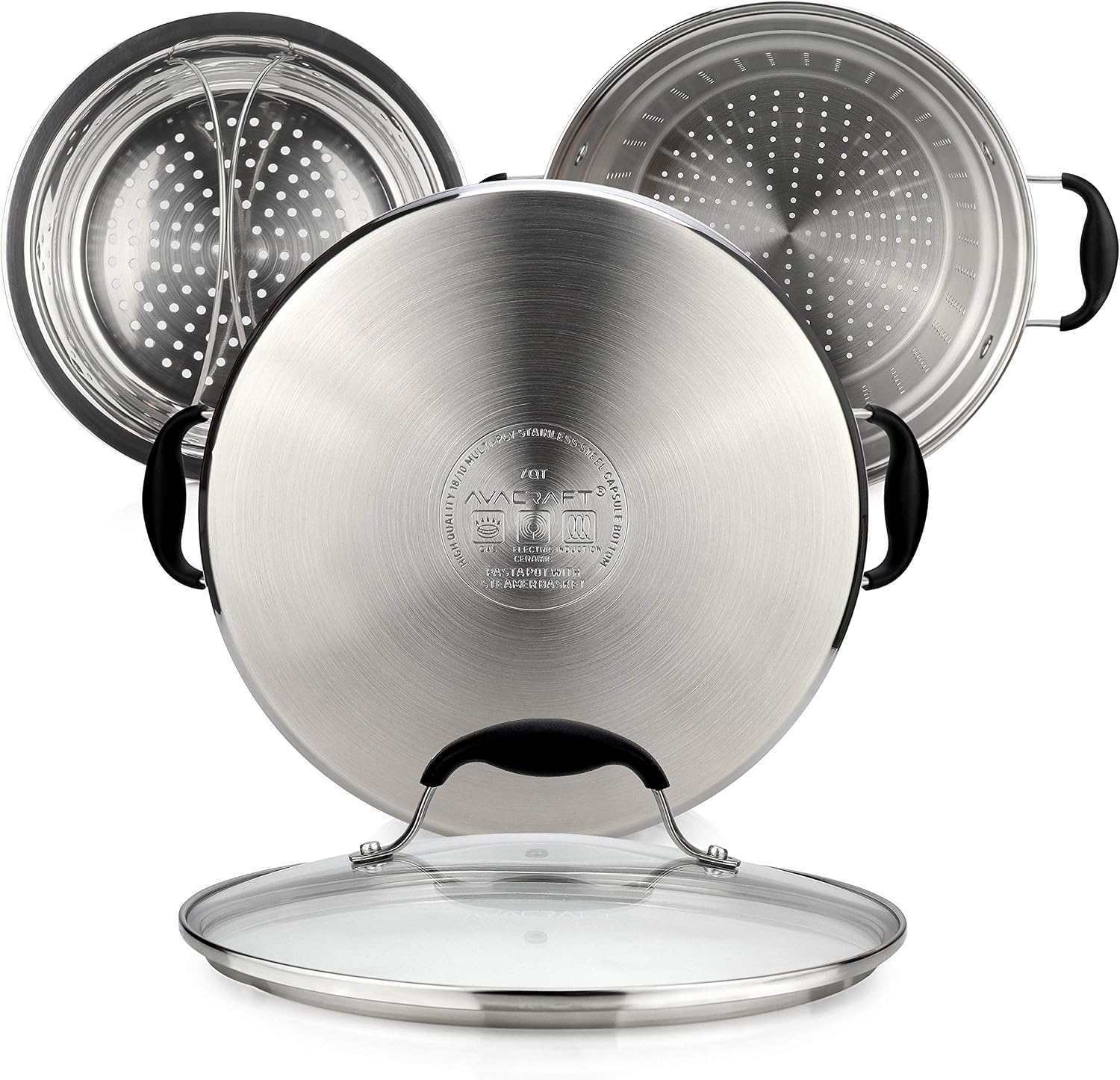 AVACRAFT 7 Quart 18/10 Stainless Steel 4 Piece Pasta Pot Set