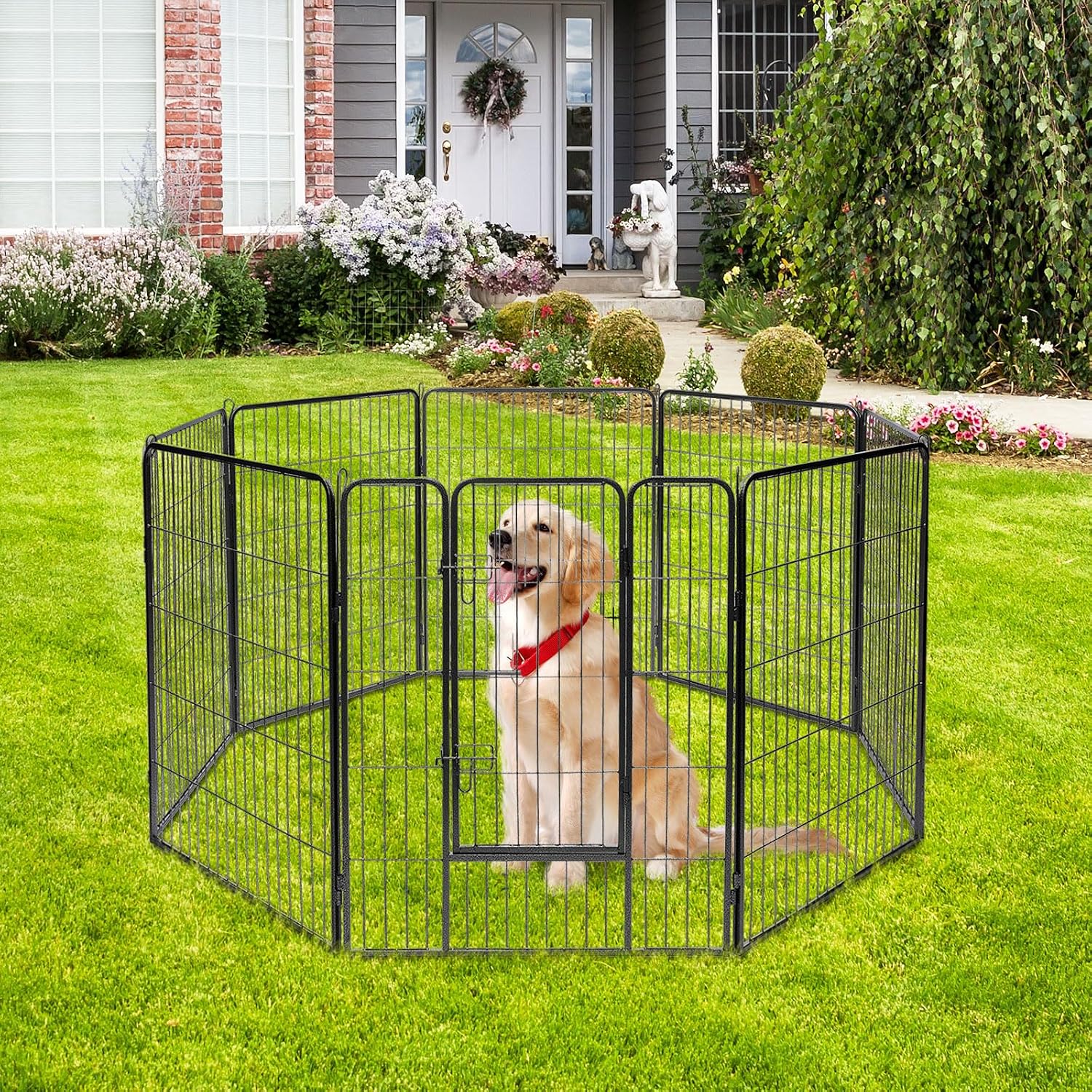 S AFSTAR 16 Panels Metal Dog Playpen, 48" Height Dog Fence Exercise Pen with Doors for Large Medium Small Dogs Rabbits Cats, Foldable Pet Puppy Playpen for Indoor & Outdoor Yard (Black)