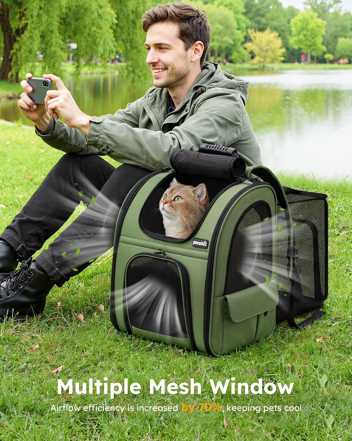pecute Cat Backpack Expandable, Cat Carrier Backpack with Breathable Window