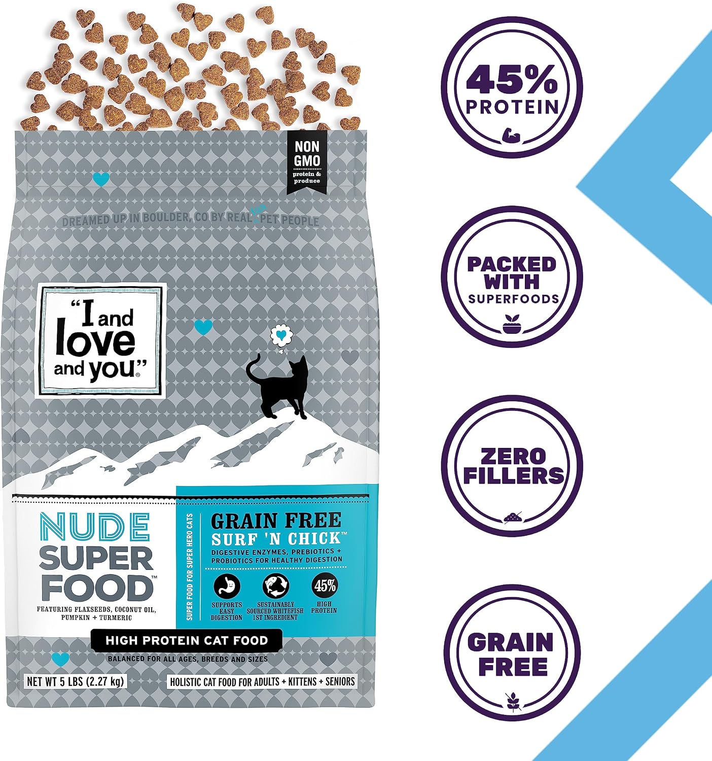 I and love and you Nude Super Food Dry Cat Food - Turkey + Chicken - Grain Free, High Protein, No Fillers, Superfoods, 5lb Bag